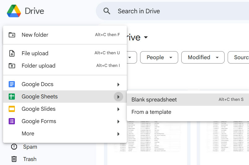 Google Drive Menu